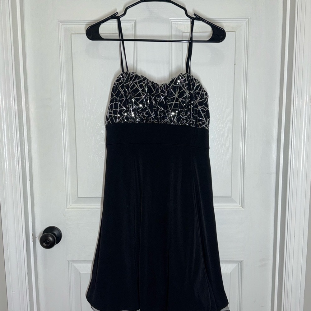 Snap Chic Black and Silver Midi Dress with spaghetti straps size 11
